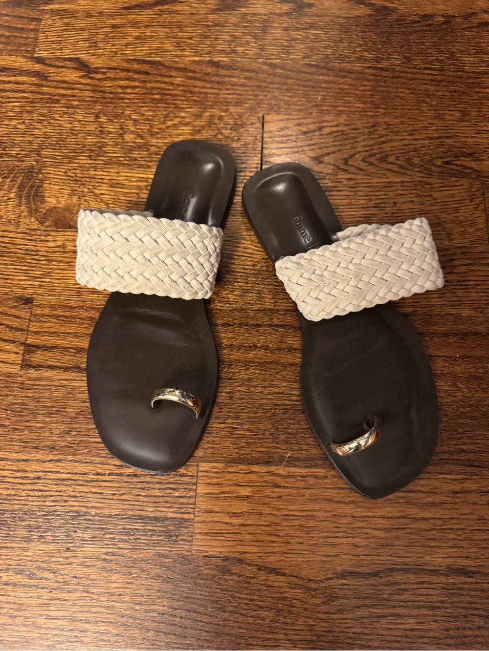 Emme Parsons Braided Beige Gold-Ring Slide Sandal Sz 8 US - Picture 2 of 4